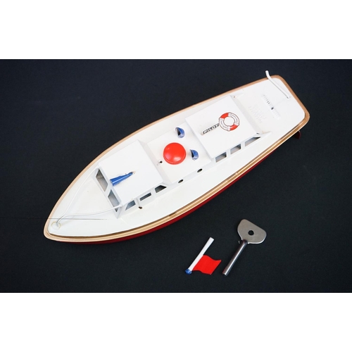 433 - Three boxed Sutcliffe metal boats to include Jupiter in red & white, Merlin electric Speed Boat in r... 