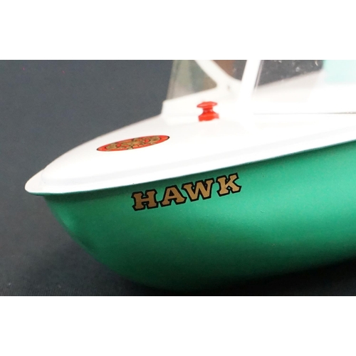 434 - Three boxed Sutcliffe metal boats to include Clockwork Hawk, Clockwork Commodore and Electric Merlin... 