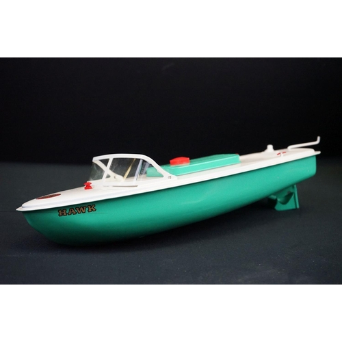 439 - Three boxed Sutcliffe clockwork metal boats to include Jupiter Ocean Pilot Cruiser in red & white, S... 