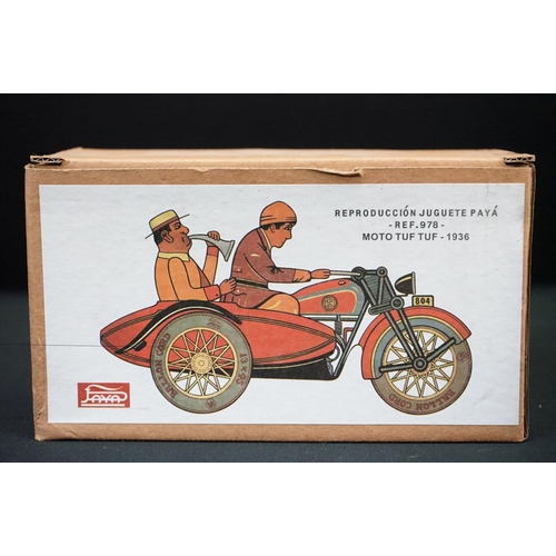 441 - Three boxed Jaya tinplate models, to include ref. 978 Moto Tuf Tuf 1936, ref. 102-103-104, trio of f... 