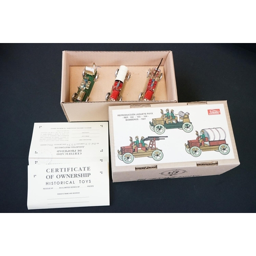 441 - Three boxed Jaya tinplate models, to include ref. 978 Moto Tuf Tuf 1936, ref. 102-103-104, trio of f... 