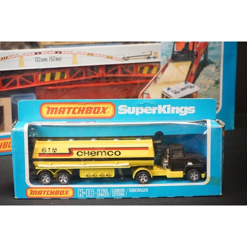 1203 - Seven boxed Matchbox SuperKings diecast models, to include K-44 Bridge Layer Set, K-31 Peterbilt Ref... 