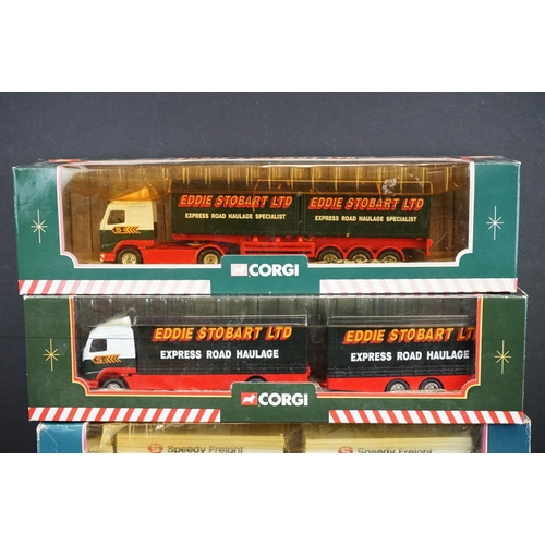 1211 - Seven Boxed Corgi Eddie Stobart models to include TY99158 5 Piece Superhauler Set, 59516 (split box ... 