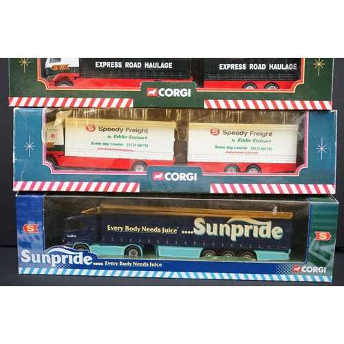 1211 - Seven Boxed Corgi Eddie Stobart models to include TY99158 5 Piece Superhauler Set, 59516 (split box ... 