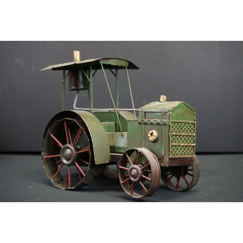 1220 - Seven assorted tinplate model vehicles, to include fire engine, steamroller, vintage racing cars, to... 