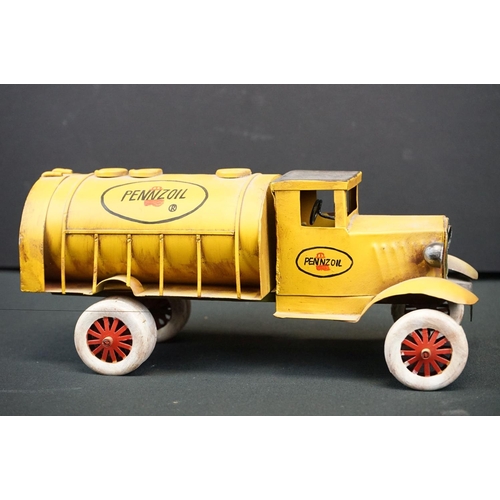 1220 - Seven assorted tinplate model vehicles, to include fire engine, steamroller, vintage racing cars, to... 