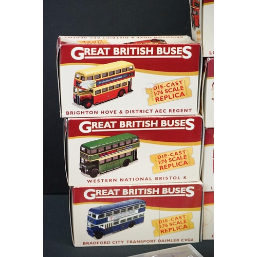 1229 - 10 Boxed Atlas Editions Great British Buses 1:76 diecast models to include Southdown Bristol Lodekka... 