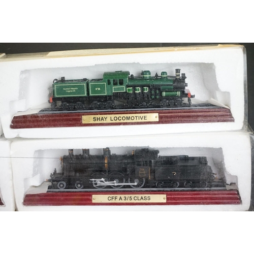 1263 - Approx. 36 collectors locomotives on plinths, mostly steam locos with tenders, many in polystyrene c... 