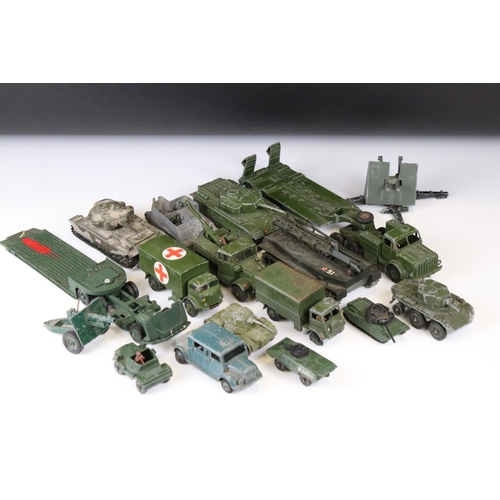 1380 - Around 16 play worn military diecast models to include Dinky, Corgi, Budgie & Britains featuring Din... 