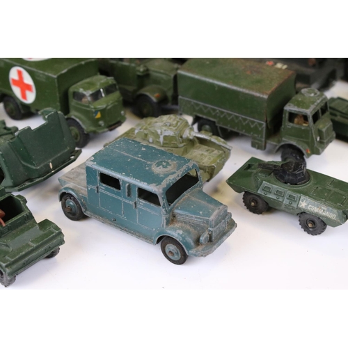 1380 - Around 16 play worn military diecast models to include Dinky, Corgi, Budgie & Britains featuring Din... 