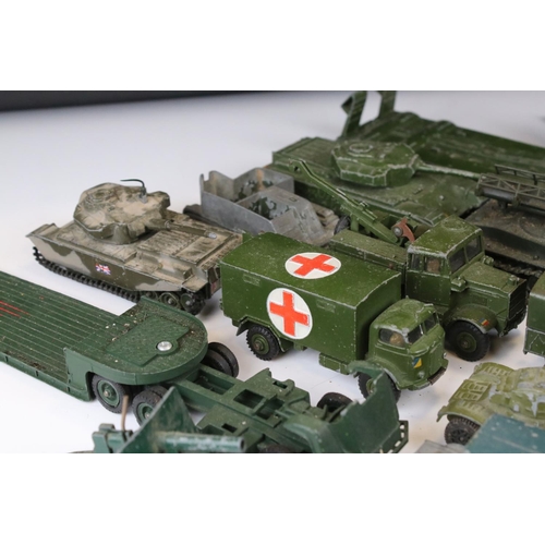 1380 - Around 16 play worn military diecast models to include Dinky, Corgi, Budgie & Britains featuring Din... 