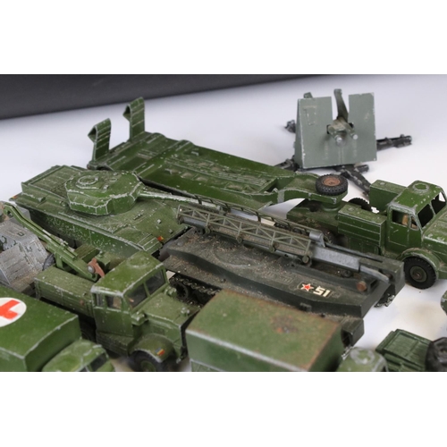 1380 - Around 16 play worn military diecast models to include Dinky, Corgi, Budgie & Britains featuring Din... 