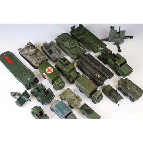 1380 - Around 16 play worn military diecast models to include Dinky, Corgi, Budgie & Britains featuring Din... 