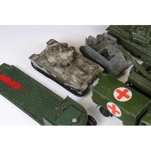 1380 - Around 16 play worn military diecast models to include Dinky, Corgi, Budgie & Britains featuring Din... 