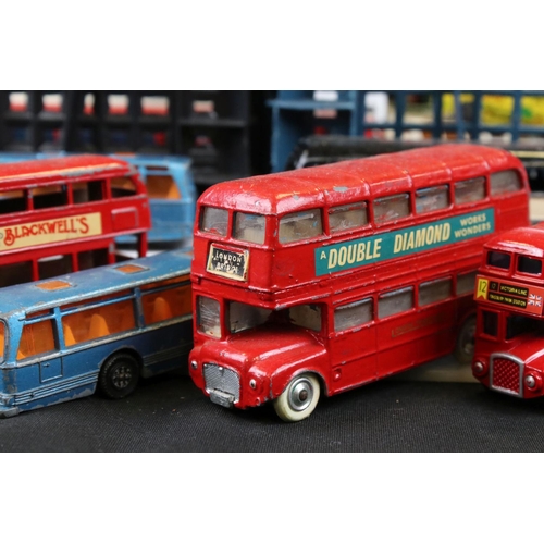 1381 - Over 55 mid 20th c onwards play worn diecast model buses, to include Dinky, Corgi, EFE and Majorette... 