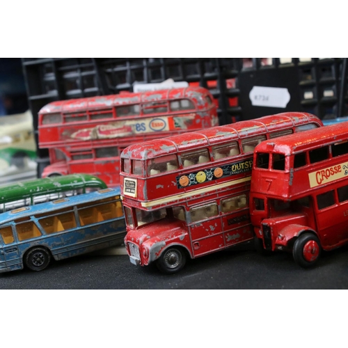 1381 - Over 55 mid 20th c onwards play worn diecast model buses, to include Dinky, Corgi, EFE and Majorette... 