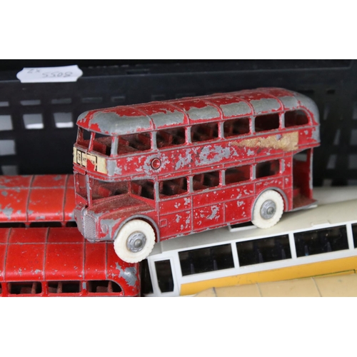 1381 - Over 55 mid 20th c onwards play worn diecast model buses, to include Dinky, Corgi, EFE and Majorette... 