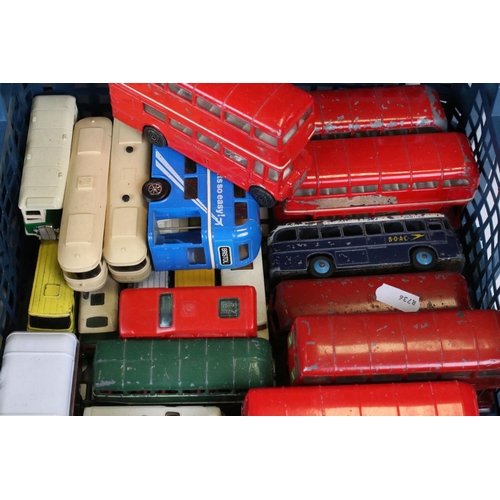 1381 - Over 55 mid 20th c onwards play worn diecast model buses, to include Dinky, Corgi, EFE and Majorette... 