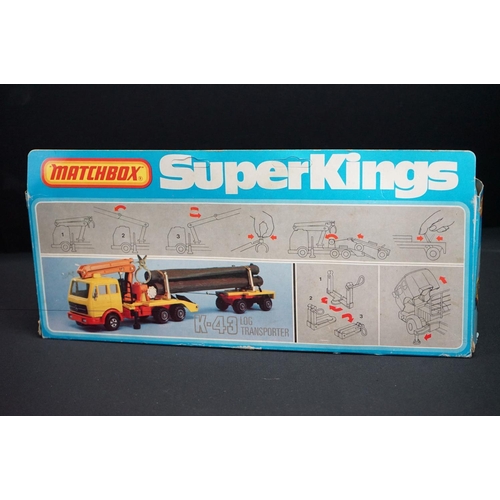 505 - Boxed Matchbox SuperKings  K-43 Log Transporter (model vg, box showing some crushing) along with box... 