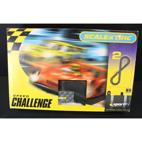 1303 - Three boxed Scalextric 2 Speed Challenge sets, all with slot cars, to include TVR, Renault Megane & ... 