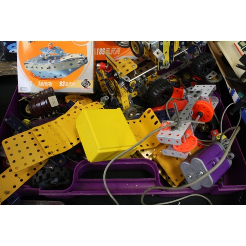 423 - Meccano - Quantity of play worn & part built Meccano including boxed contemporary examples and a mid... 