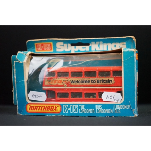 1310 - Four Boxed Matchbox Super Kings diecast models to include K-3 Grain Transporter, K-135 Mercedes Benz... 