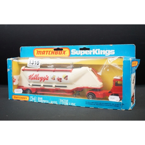 1310 - Four Boxed Matchbox Super Kings diecast models to include K-3 Grain Transporter, K-135 Mercedes Benz... 