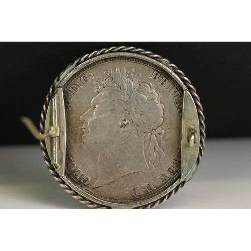 31 - Two King George III silver full crown coins to include a 1820 and an 1822 example mounted as a brooc... 