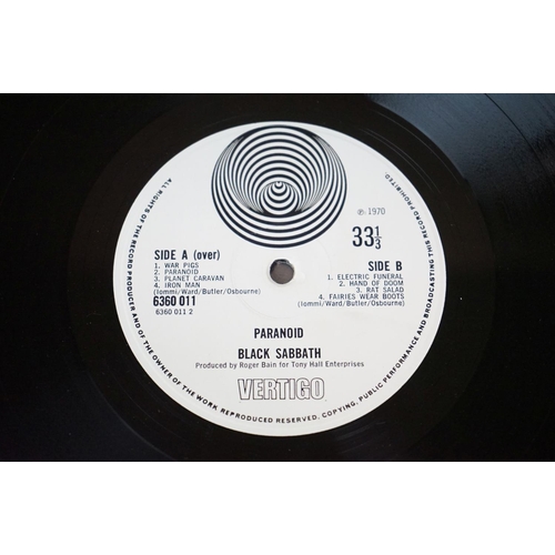 46 - Vinyl - Black Sabbath Paranoid on Vertigo 6360 011.  Large swirl label, Jim Simpson credit, swirl in... 