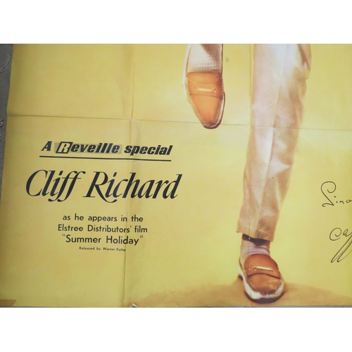 821 - Memorabilia / Autograph - Cliff Richard poster signed 'Sincerely, Cliff Richard'.  A Reveille specia... 