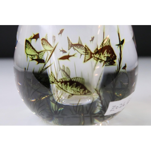 34 - Orrefors clear glass vase by Edvard Hald with fish swimming amongst weed, signed and numbered 545M, ... 