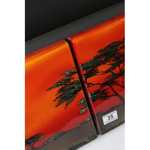 35 - Poole Pottery 'African Sky' design ceramic three-tile wall panel, a unique signed studio piece by Al... 