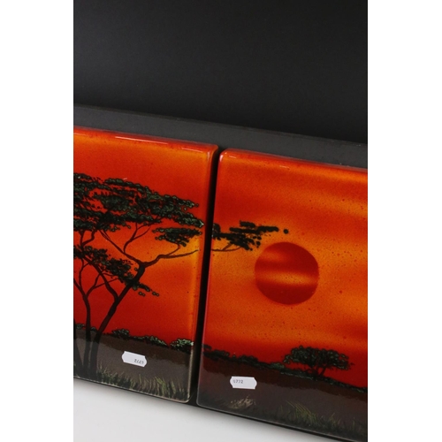 35 - Poole Pottery 'African Sky' design ceramic three-tile wall panel, a unique signed studio piece by Al... 