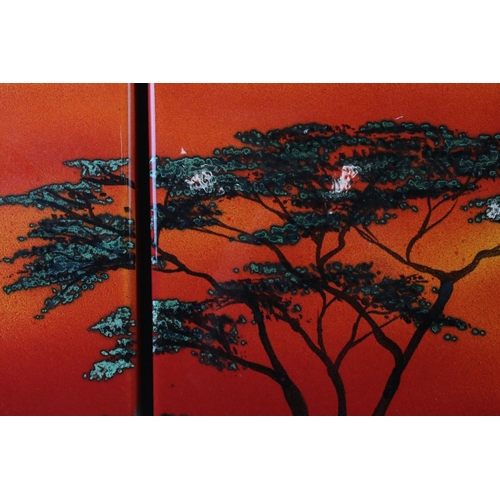 35 - Poole Pottery 'African Sky' design ceramic three-tile wall panel, a unique signed studio piece by Al... 