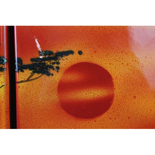 35 - Poole Pottery 'African Sky' design ceramic three-tile wall panel, a unique signed studio piece by Al... 