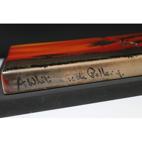 35 - Poole Pottery 'African Sky' design ceramic three-tile wall panel, a unique signed studio piece by Al... 