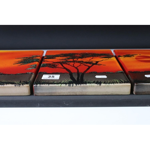 35 - Poole Pottery 'African Sky' design ceramic three-tile wall panel, a unique signed studio piece by Al... 