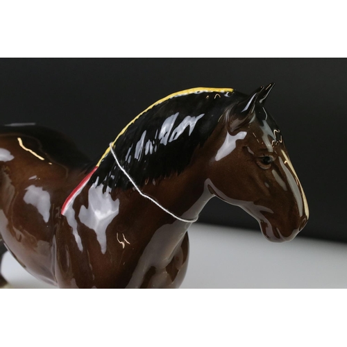 41 - Beswick brown gloss shire horse with original paper label, 26.5cm high, together with a Beswick Cham... 