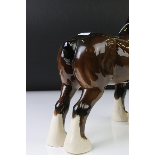 41 - Beswick brown gloss shire horse with original paper label, 26.5cm high, together with a Beswick Cham... 