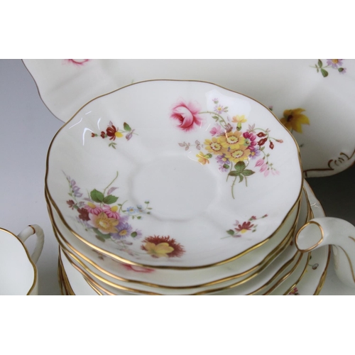 57 - Royal Crown Derby ' Derby Posies ' pattern tea set to include a teapot & cover, 8 teacups, 7 saucers... 