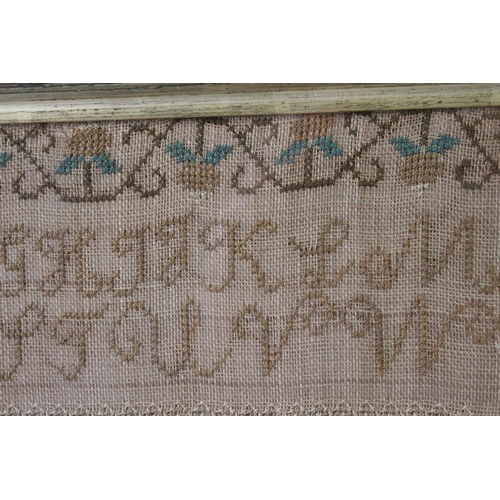 121 - Early 19th century needlework sampler by Mary Bank, dated June 16th 1826, featuring a house, trees, ... 