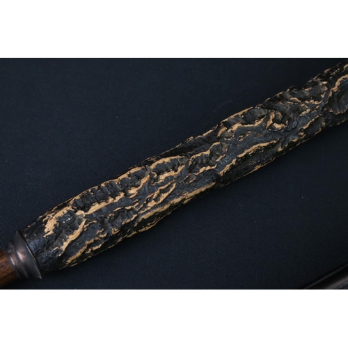 123 - Early-to-mid 20th century ebony shafted walking stick, with silver hallmarked terminal with engraved... 