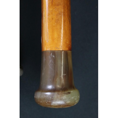 125 - George V ebonised walking stick with silver terminal, London 1923, 92.5cm long, together with a tape... 