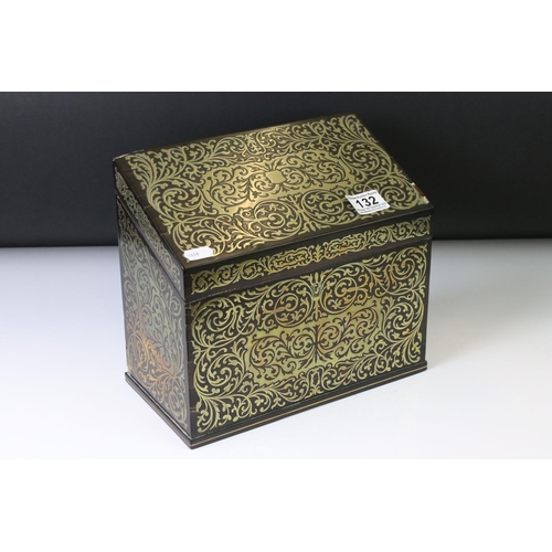 132 - Victorian brass mounted coromandel stationery box, with sloping rectangular hinged lid opening to re... 