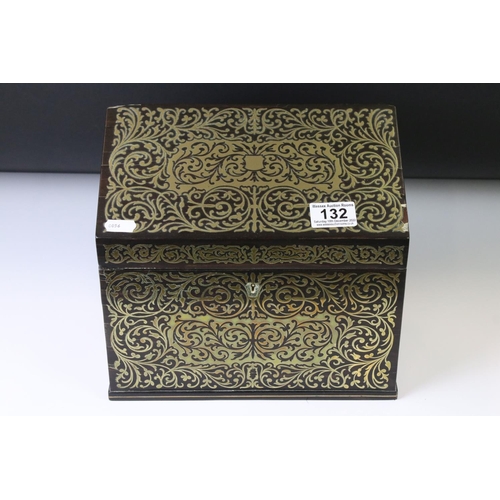 132 - Victorian brass mounted coromandel stationery box, with sloping rectangular hinged lid opening to re... 