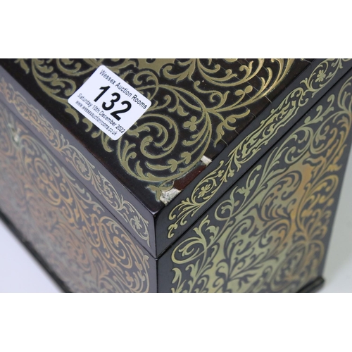 132 - Victorian brass mounted coromandel stationery box, with sloping rectangular hinged lid opening to re... 