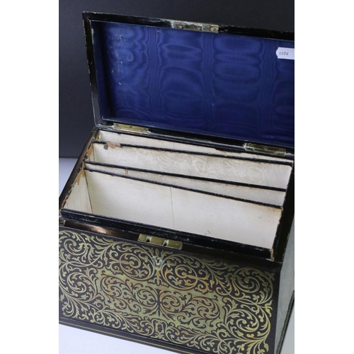 132 - Victorian brass mounted coromandel stationery box, with sloping rectangular hinged lid opening to re... 