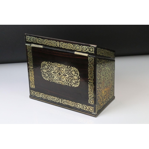 132 - Victorian brass mounted coromandel stationery box, with sloping rectangular hinged lid opening to re... 