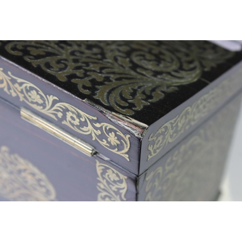 132 - Victorian brass mounted coromandel stationery box, with sloping rectangular hinged lid opening to re... 