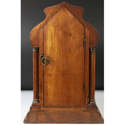 138 - Early 20th Century Arts & Crafts style oak mantle clock with cream dial, Arabic numerals, bevelled g... 